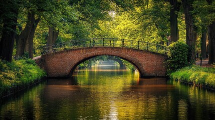 Serene Brick Bridge Over Calm River