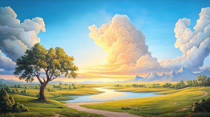 Breathtaking Sunset Landscape Oil Painting