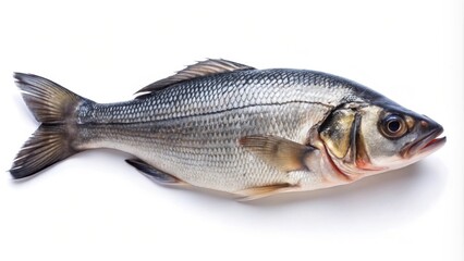Obraz premium Fresh raw sea bass fish isolated on a white background, sea bass, fresh, raw, seafood, isolated, white background