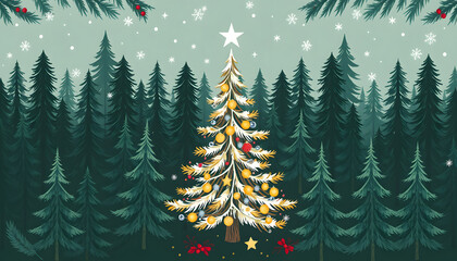 Obraz premium Christmas tree decoration forest pattern isolated with white highlights, png