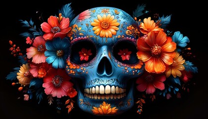 a skull with flowers on it

