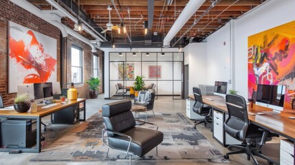 Modern Office Interior Design with Abstract Art