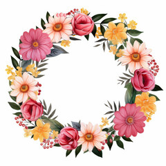 Beautiful Floral Wreath Illustration with Colorful Flowers, Perfect for Invitations, Greeting Cards, and Home Decor