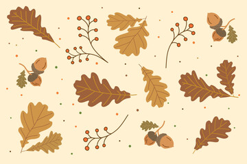 autumnal pattern3. Beige color background. Autumn leaf pattern illustration