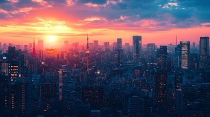 Fototapeta premium Vintage city skyline, with futuristic buildings in soft neon hues and streets decorated with expressive, large-scale street art murals