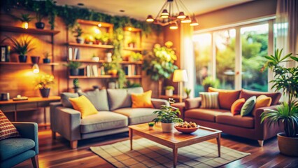 Blurred Retro Living Room with Couches in Instagram Style for Cozy Home Decor Inspiration