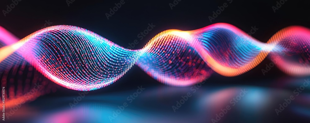Poster colorful sound wave illustration with a dynamic design on a dark background.