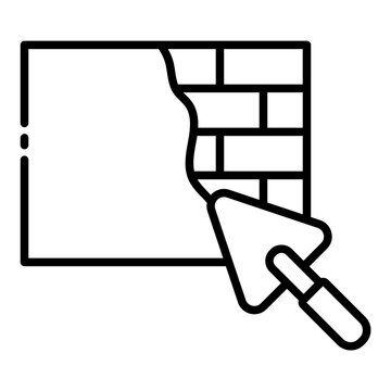 recommend clip art: Wall repair icon with trowel tool for construction projects.