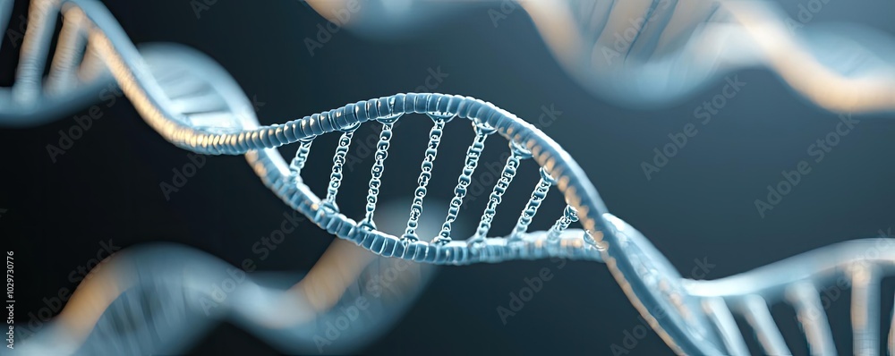 Poster detailed illustration of a dna double helix structure on a dark background.