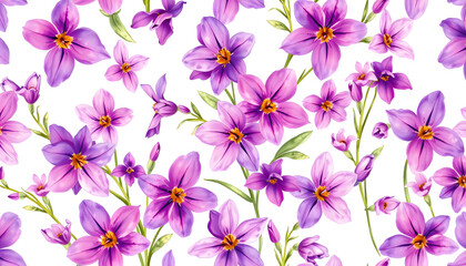 Fototapeta premium Watercolor seamless pattern with violet freesia flowers. Hand drawn color background for textile isolated with white highlights, png