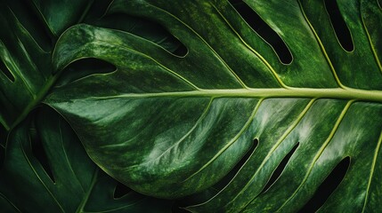 Lush Green Monstera Leaves Close-Up
