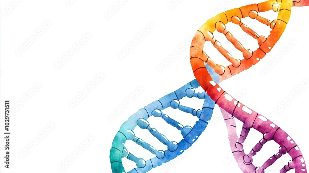 Poster colorful dna double helix structure on a white isolated background.