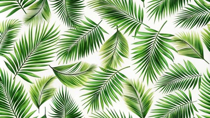 Collection of green palm leaves pattern isolated on white background, palm, leaves, green, tropical, plant, nature