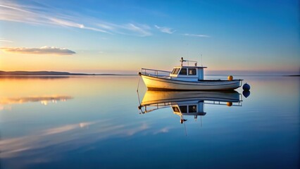 Reflection of a boat on calm water , boat, reflection, water, calm, peaceful, serene, nature, nautical, ocean, sea