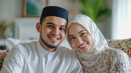 Happy Couple in Traditional Muslim Attire