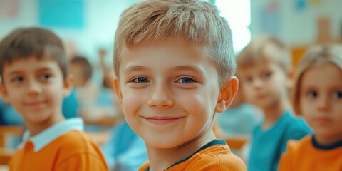Young Boy Smiling in School Classroom