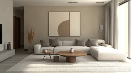 Fototapeta premium Minimalist living room design with neutral colors, simple furniture, and sleek decor