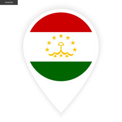 Tajikistan marker icon with white border on white background. Tajikistan pin icon isolated on white background