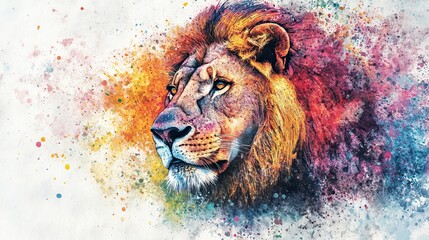 Majestic Lion in a Burst of Colors
