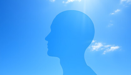 Mind and feeling concept. Person head silhouette and blue sky isolated with white highlights, png
