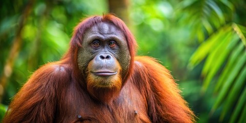 Orangutan, also known as Pongo, in its natural habitat in the rainforest, wildlife, primate, jungle