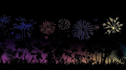Spectacular Fireworks Display Against a Dark Night Sky, Bursting with Colorful Explosions and Illuminating the Nightview in a Brilliant and Festive Scene