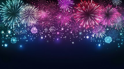 Fototapeta premium Spectacular Fireworks Display Against a Dark Night Sky, Bursting with Colorful Explosions and Illuminating the Nightview in a Brilliant and Festive Scene