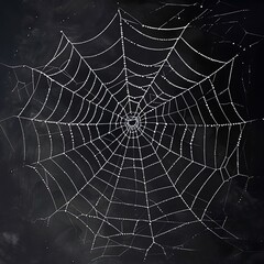 Naklejka premium spider web with dew drops on a dark background close up.