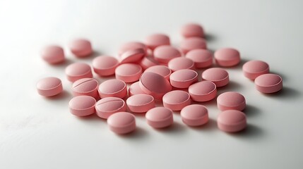 Pink Round Pills on White Background