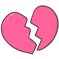 black outline pink broken heart icon