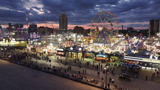 Aerial view of Coney Island at night