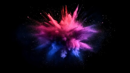 Explosion of colored powder isolated on black background.