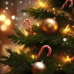 Glistening ornaments and festive lights adorn a richly decorated Christmas tree