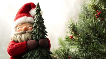 Obraz premium G. Warnywater's Christmas Gnome hugging a Christmas tree, clipart on a white background