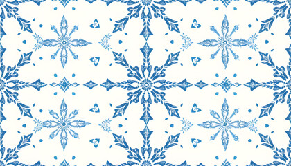 Fototapeta premium Seamless watercolor pattern. Vintage blue and white ornament. Textile print hand-drawn. Vector illustration isolated with white highlights, png
