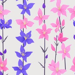 Delicate Watercolor Columbines in Soft Pink Shades Seamless Pattern