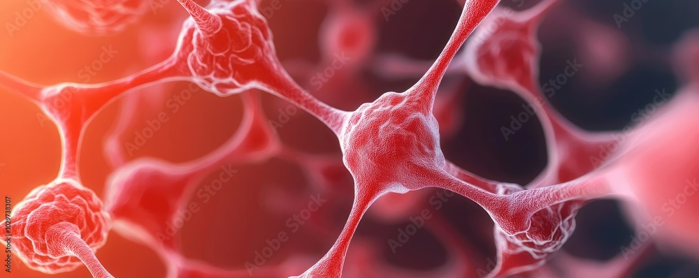 Aufkleber close-up of intricate red molecular structures on a dark background.