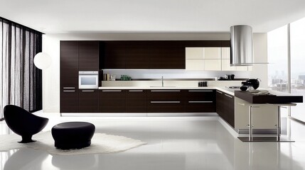 Fototapeta premium Modern kitchen interior decoration with sleek countertops, minimalist cabinets, and elegant lighting