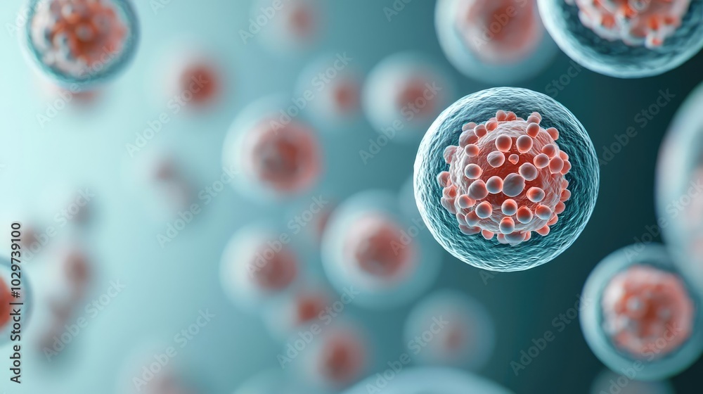 Poster microscopic view of viruses in a blue and green gradient background.