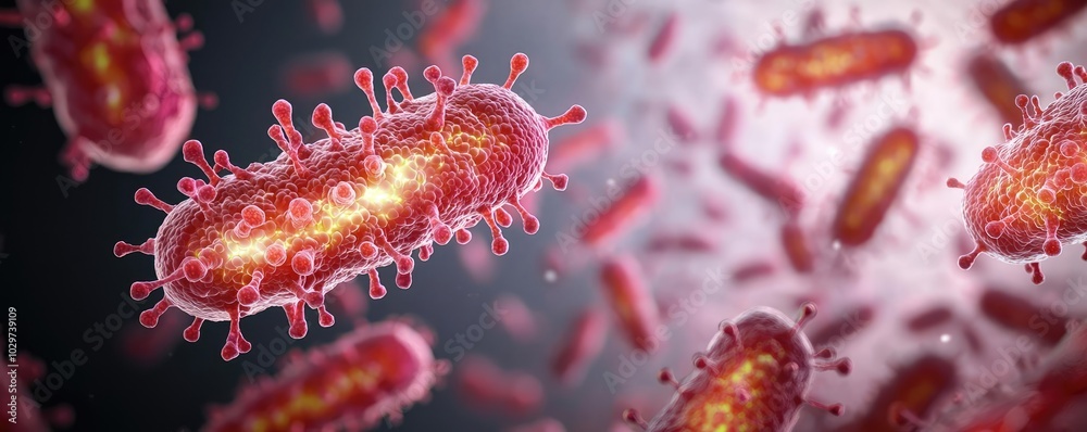Poster detailed close-up of bacteria, showcasing vibrant colors and intricate structures.