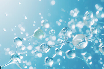 Crystal clear close-up of water molecules in a pure and scientific background.