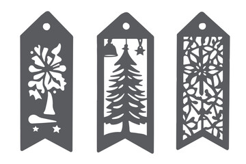 Fototapeta premium Christmas Bookmark vector, paper-cut Christmas Bookmark SVG cut file