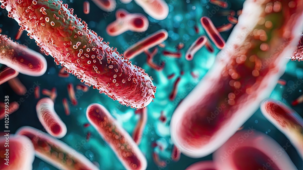 Aufkleber colorful abstract view of bacteria under a microscope, white isolate background