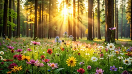 Obraz premium Beautiful wildflowers blooming in a serene forest setting, wildflowers, forest, nature, bloom, flora, foliage, vibrant