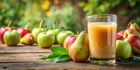 Fresh pear juice with assorted fruits , pear, juice, fresh, drink, healthy, fruits, glass, organic, beverage, refreshment, summer