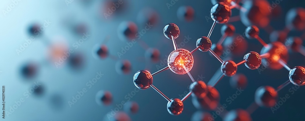Poster Abstract representation of molecular structure with glowing atoms.
