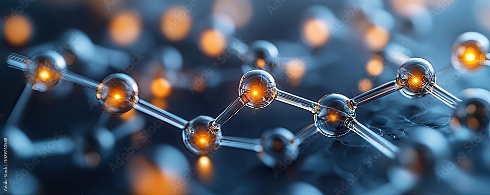 Poster molecular structure with glowing connections on a dark background.