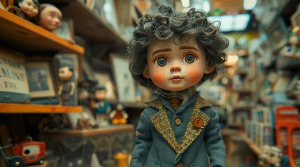 Obraz premium Vintage Doll Portrait: A Whimsical Look into Childhood Memories
