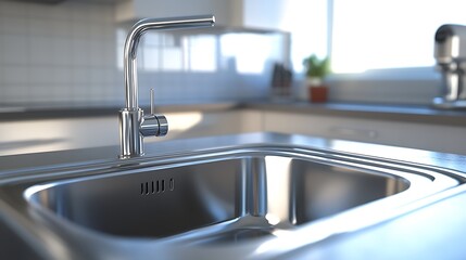 Water is running from the kitchen faucet.