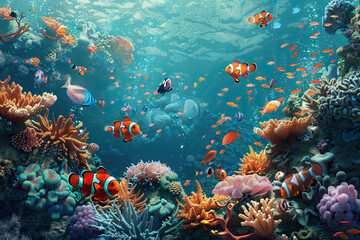 Fototapeta premium coral reef and fishes in the sea.